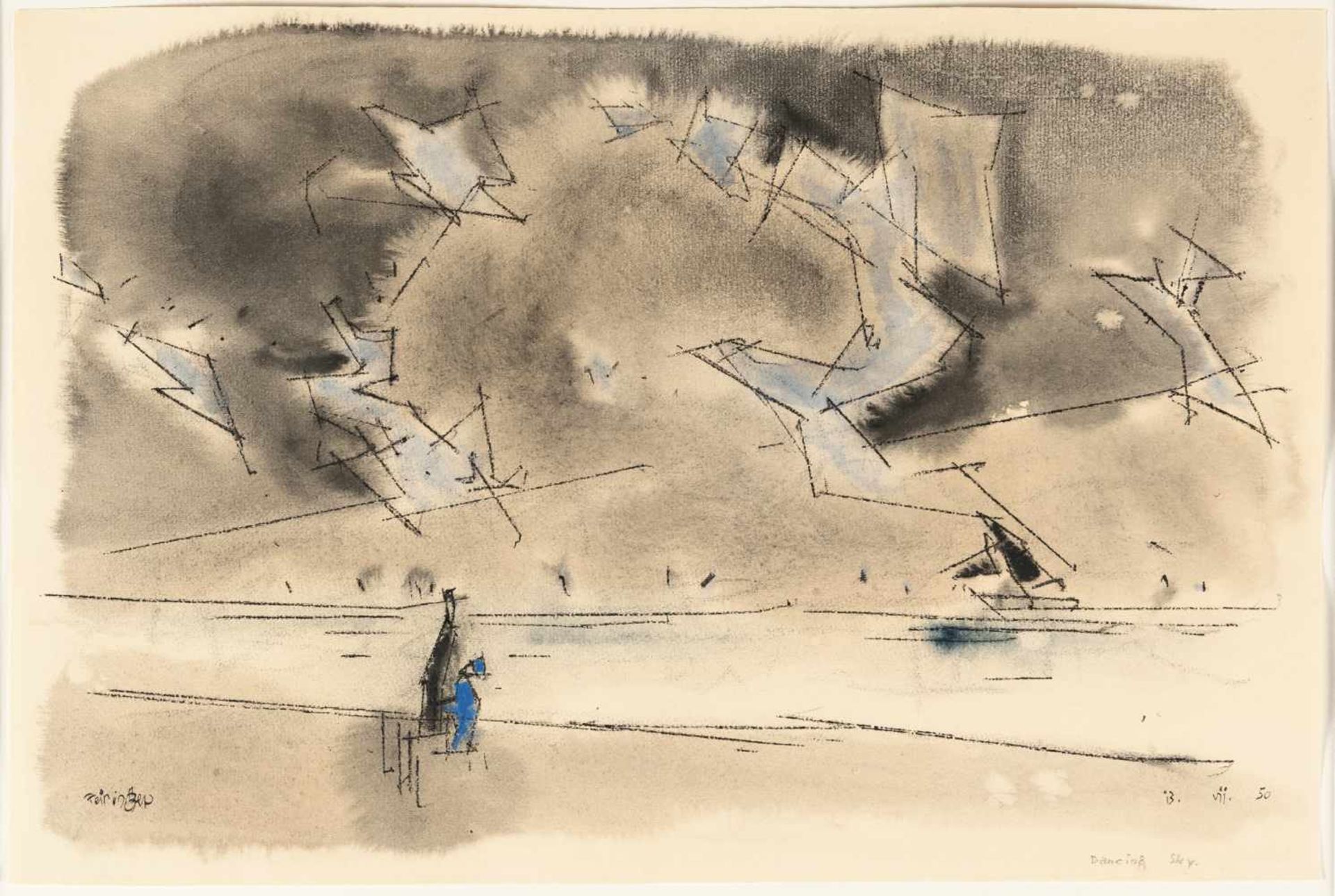 Lyonel Feininger1871 - New York - 1956„Dancing Sky“Aquarell und Tusche auf chamoisfarbenem Ingres- - Bild 2 aus 3