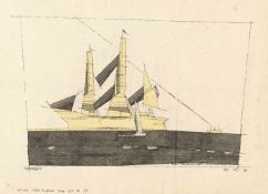 Lyonel Feininger1871 - New York - 1956Segelschiff auf schwarzer SeeAquarell und Tusche auf