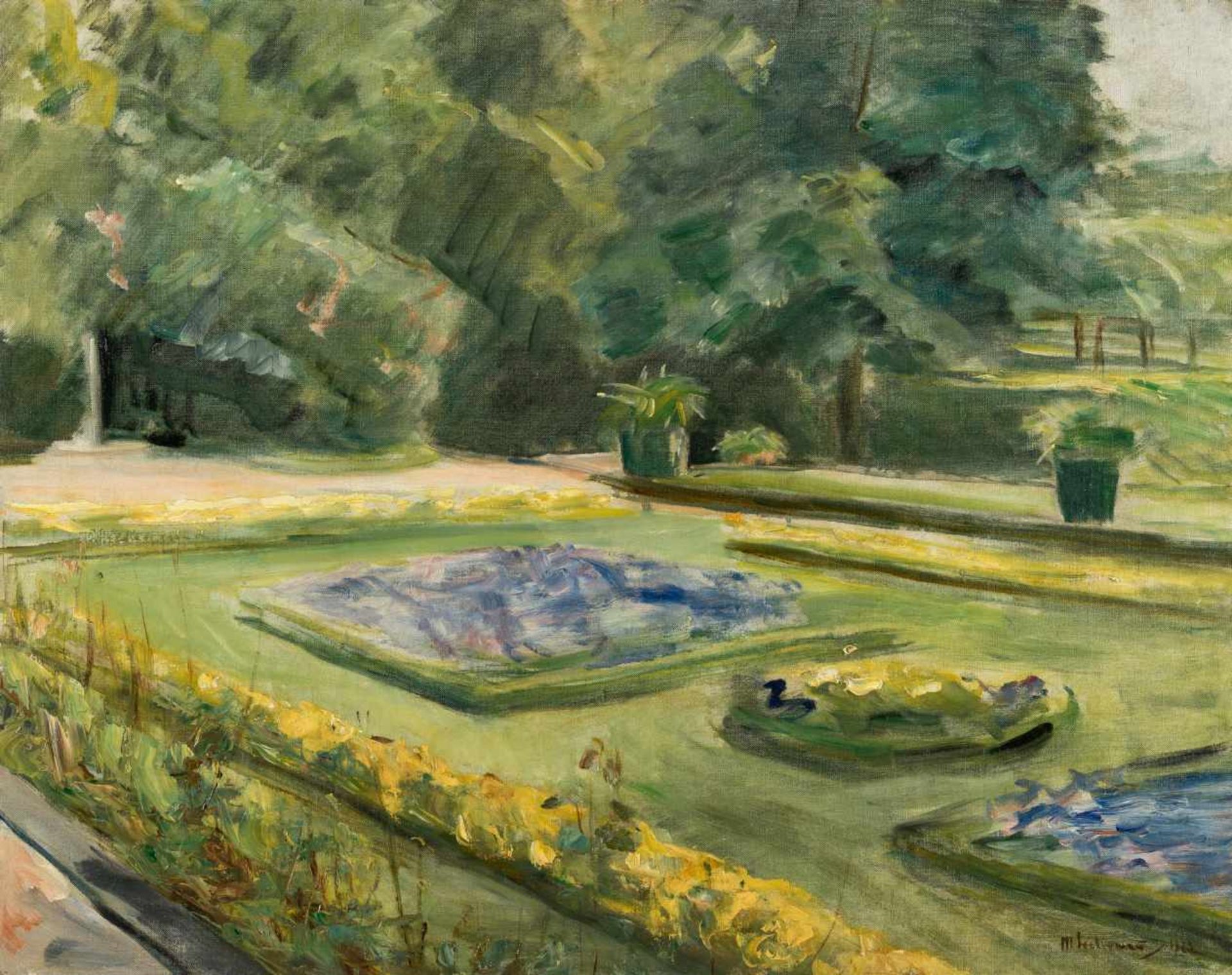 Max Liebermann1847 - Berlin - 1935Die Blumenterrasse im Wannseegarten nach NordostenrwÖl auf