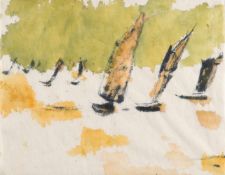 Emil Nolde1867 Nolde - Seebüll 1956Dschunken mit hellbraunen Segeln unter hellgrünem