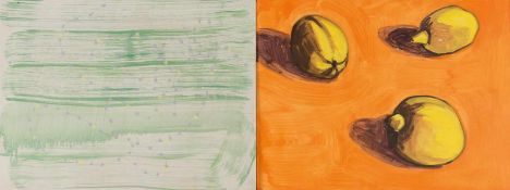 David Salle1952 Norman, Oklahoma„Lemons“Öl und Acryl auf Holz (2-teilig). 2000. Ca. 30 x 80 cm.