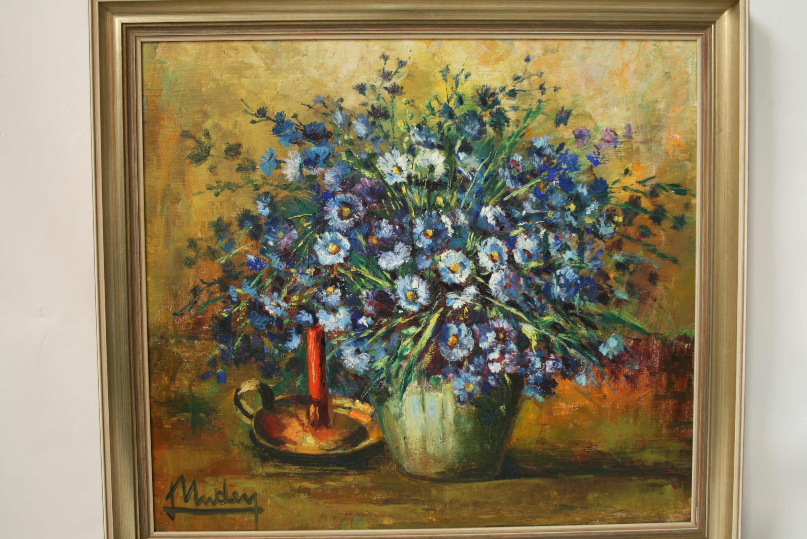 Lilly UNDEN (1908-1989), Oil on canvas: Bouquet of blueberries with candle, signature [...]