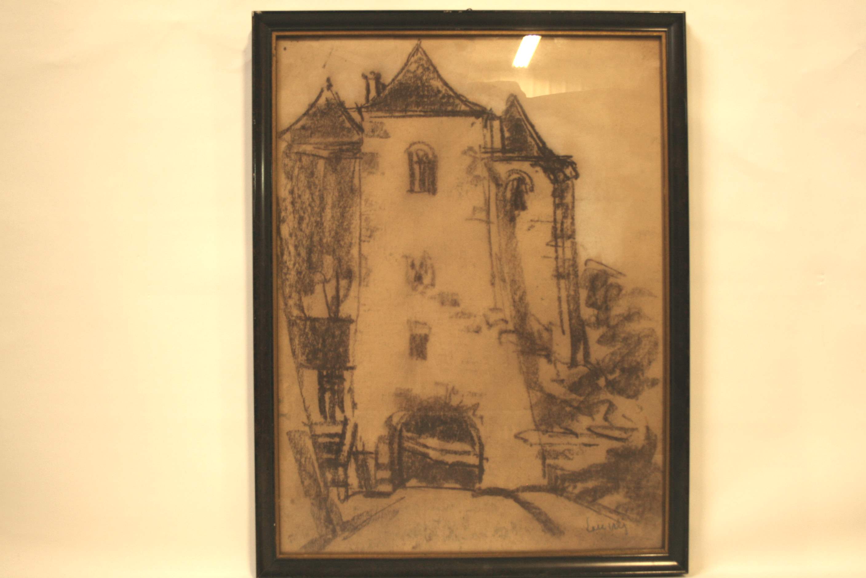 Max LAUER (born in 1965), Luxembourgish painter, charcoal: The door of the 3 towers - [...]