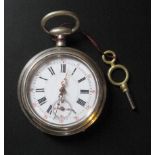 Steel pocket watch with key winder, circa 1880, diameter: 4.5 cm - - Montre gousset [...]