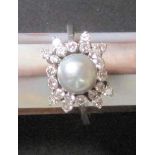 18ct white gold big pearl and diamond ring - gross weight: 4 g - - Bague or blanc [...]