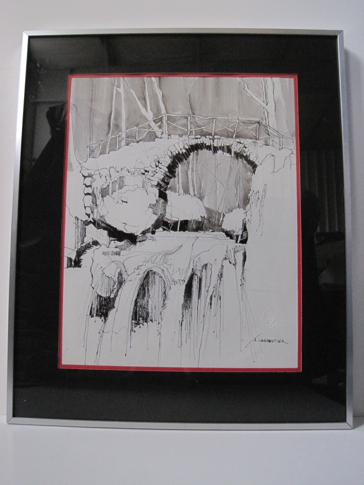 André CARPENTIER (born 1926), Indian ink: waterfall Schiessentümpel in Müllerthal, [...]