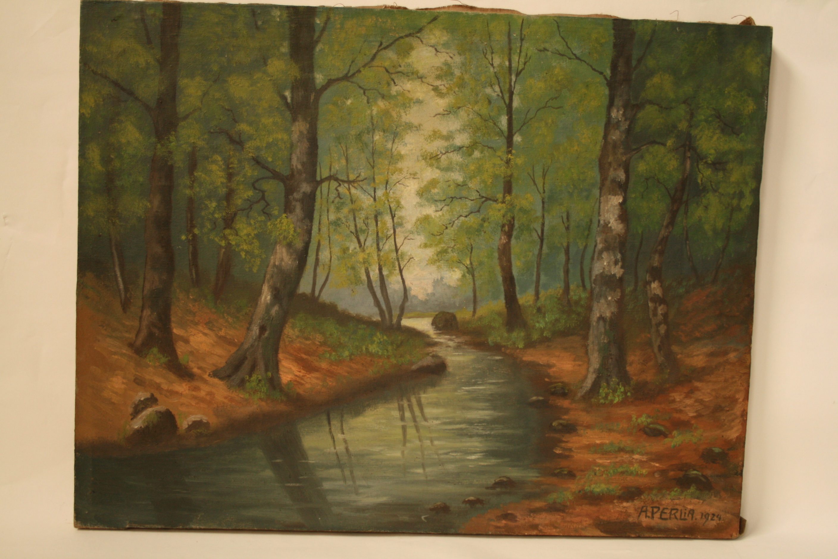A. PERLIA, Luxembourg artist, Oil on canvas: View of the Mullerthal, signature on the [...]
