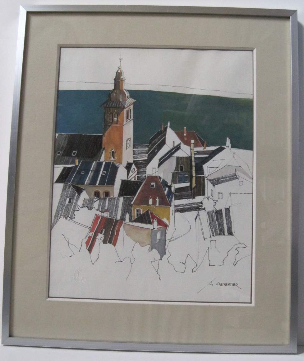 André CARPENTIER (born in 1926), Watercolor drawing: Wormeldange - Houses, signed [...]