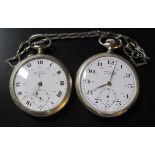 Set of 2 Steel pocket Watches: precision chronometer, with chain, circa 1900-1920, [...]