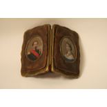 Napoleon III leather and brass wallet with medallion portrait under glass of Eugenie [...]