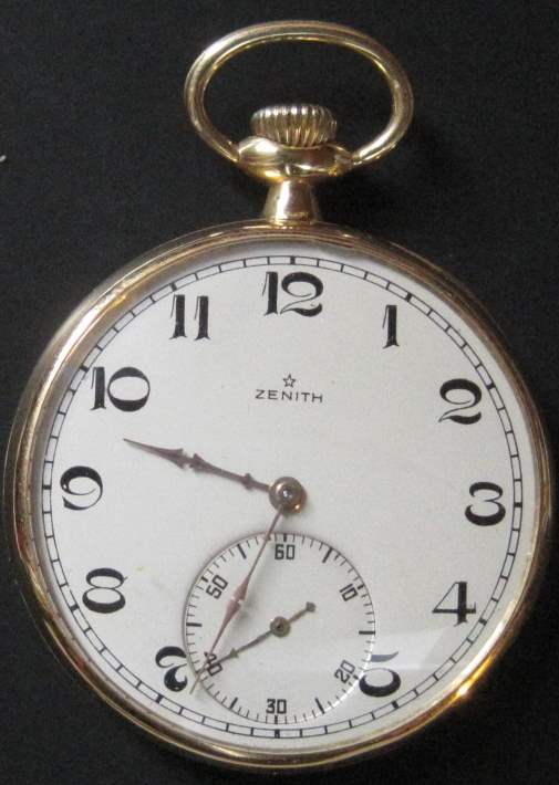 Pocket watch 18ct gold case, brand ZENITH, around 1920, diameter: 4.3 cm - - Montre [...]