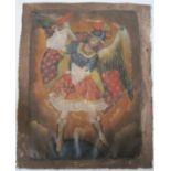 Painting on leather with Saint Michel archangel - South America 18th (Peru / Mexico) [...]