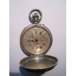 Large pocket watch in sterling silver nineteenth, richly engraved case, partially [...]