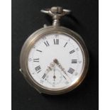 Pocket watch in solid silver, cylinder with 10 jewels, back finely guilloché and [...]