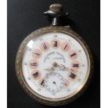Large pocket watch in steel and partially gilded brass, enamelled dial, brand [...]