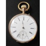 14ct gold case gusset watch, pendant winding, GENEVE, 15 ruby straight line anchor, [...]