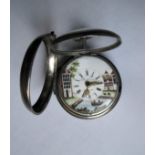 Large gusset watch 18th sterling silver (1780), brand D.D. Neveren, protective case, [...]