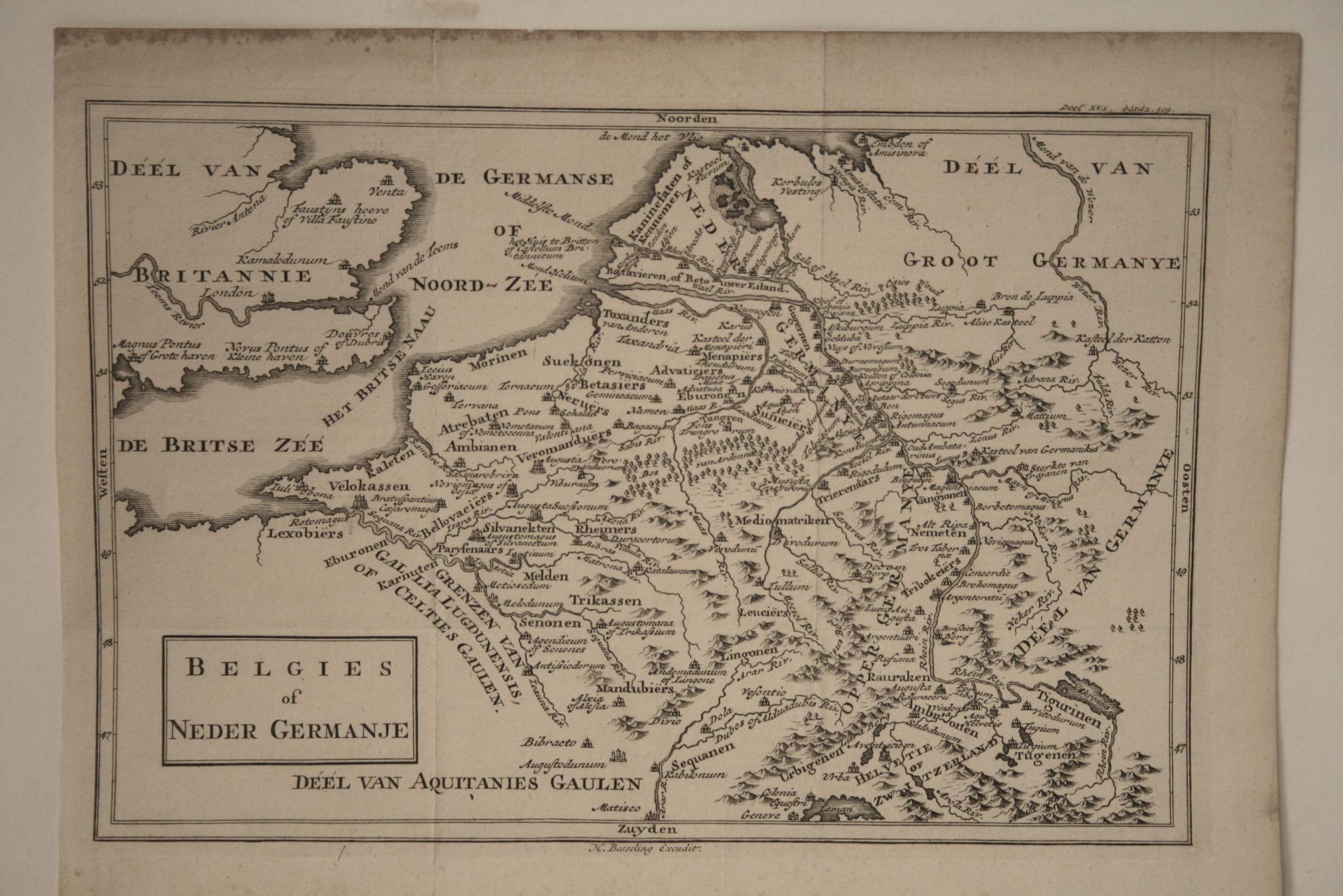 Carte de Belgique à l'époque Romaine : "Belgies of Neder Germanje" par Christoforus [...]