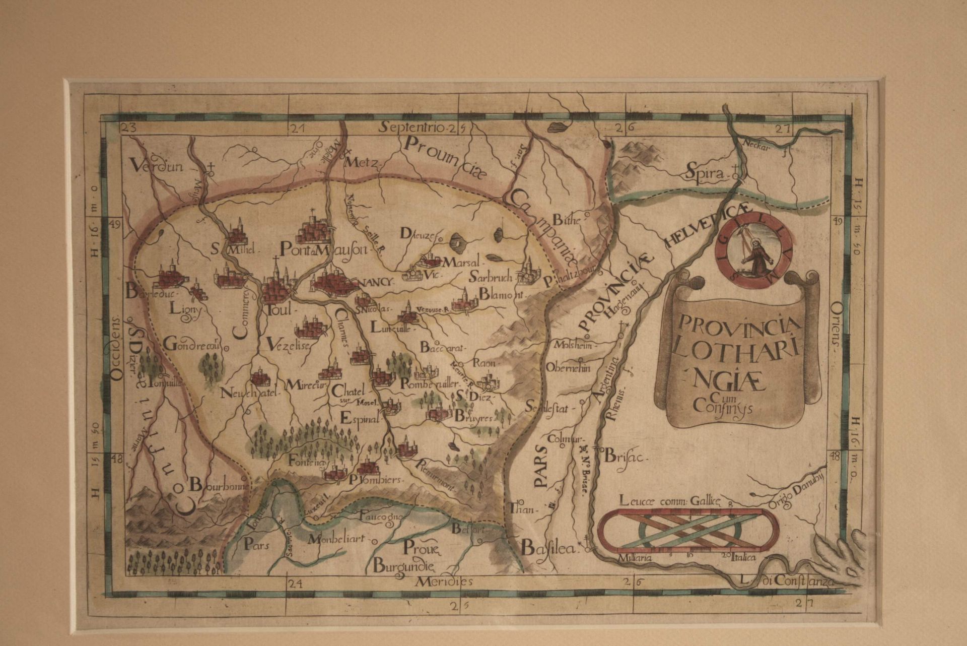 Carte rehaussée "Provinciae Lotharingiae" par Cassine, 1712 - Dimensions : 24 x 35 [...]