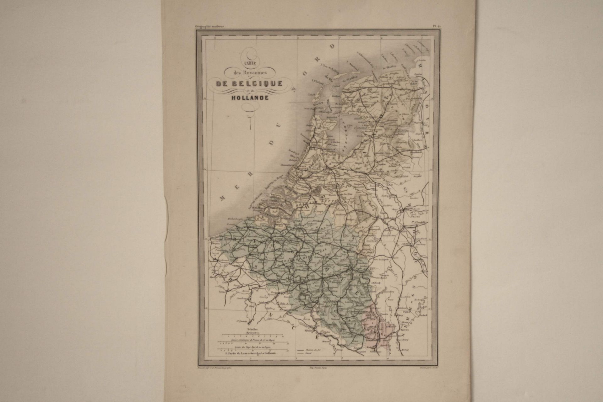 Carte du Benelux aquarellée : "Carte des Royaumes de Belgique et de Hollande" par [...]