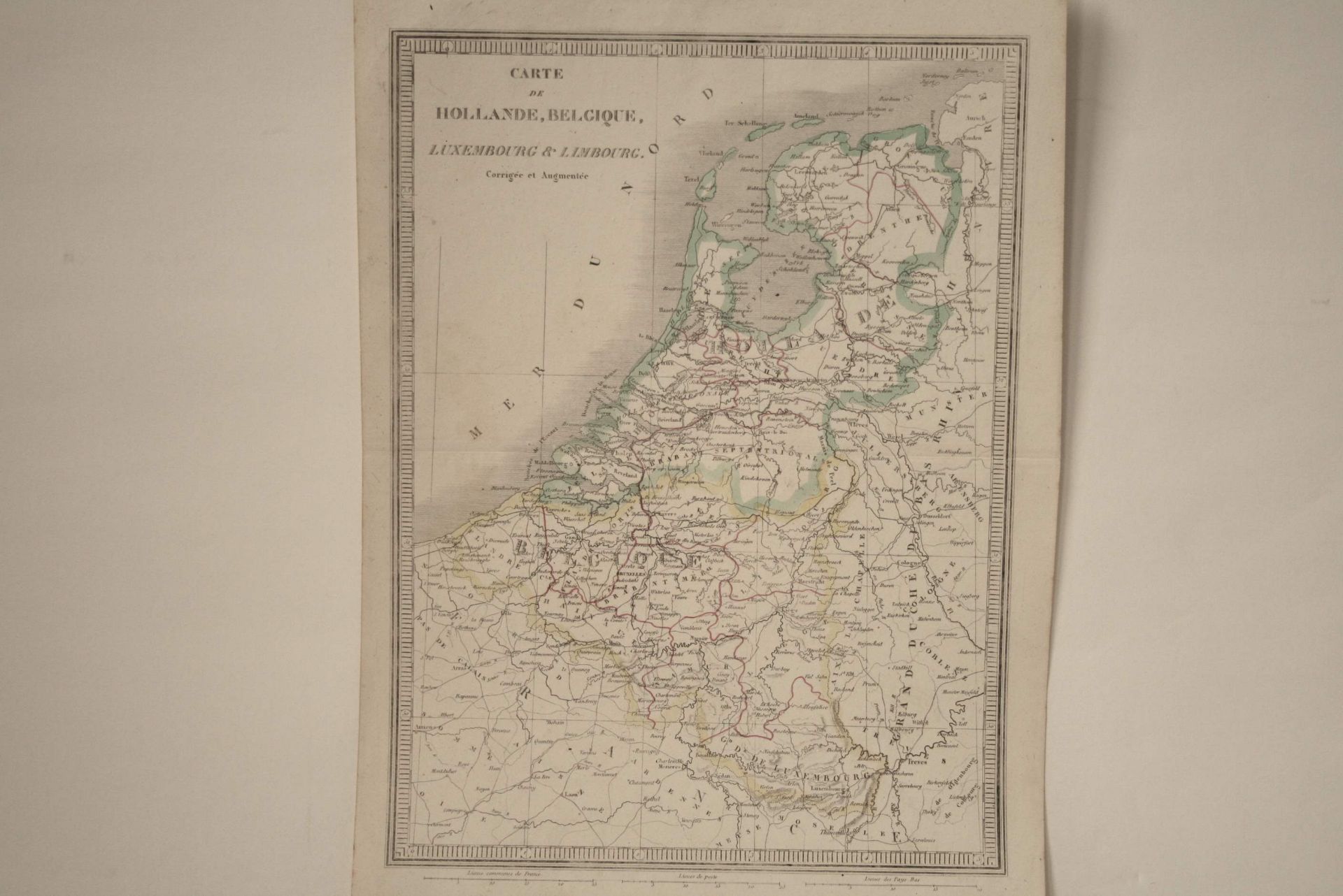 Carte du Benelux aquarellée : "Carte de Hollande, Belgique, Luxembourg & Limbourg [...]