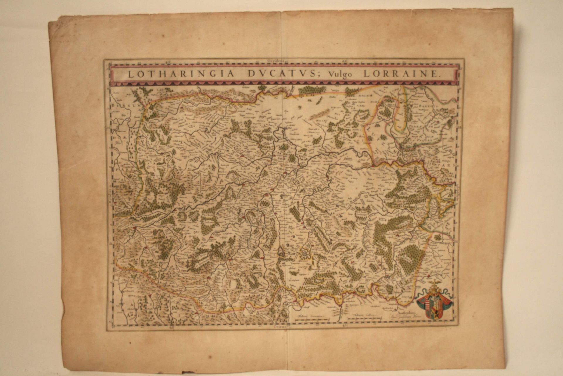 Carte aquarellée de la Lorraine (et Luxembourg) : "Lotharingia Ducatus; Vulgo [...]