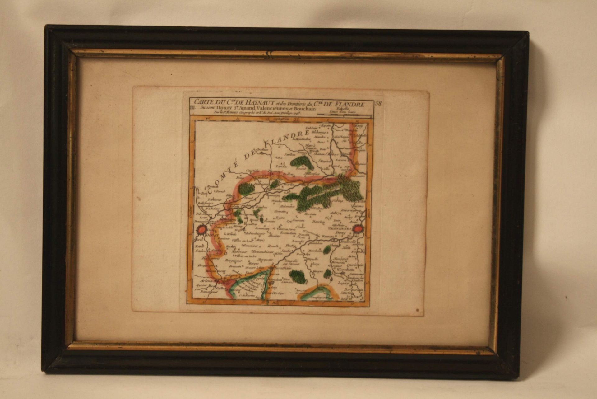 Carte réhaussée du Comté du Haynaut et des frontières de Comté de Flandre où [...]