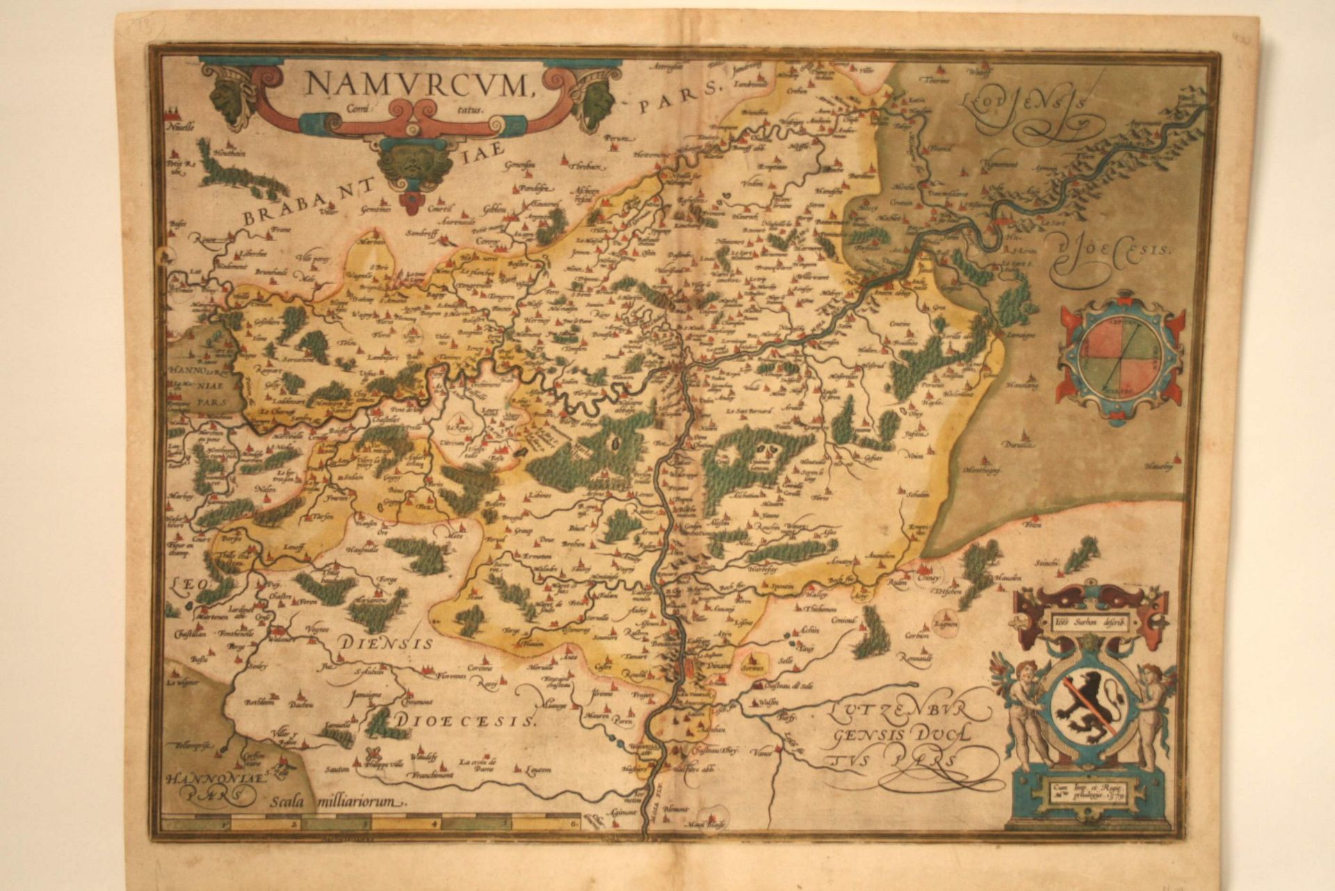 Carte aquarellée du Namurois : "Namurcum comitatus" par Ioannes Surhon et Ortelius, [...]