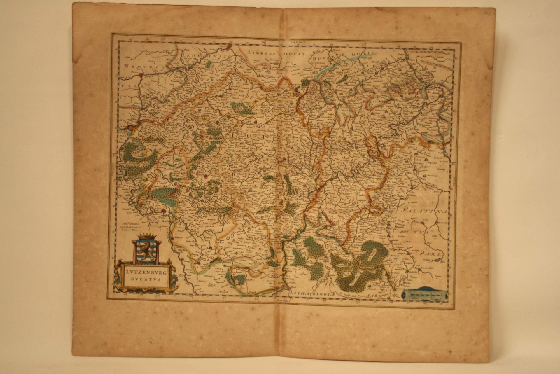 Carte de Luxembourg "Lutzenburg Ducatus" par Willem Janszoon BLAEU, 1642 - Dimensions [...]