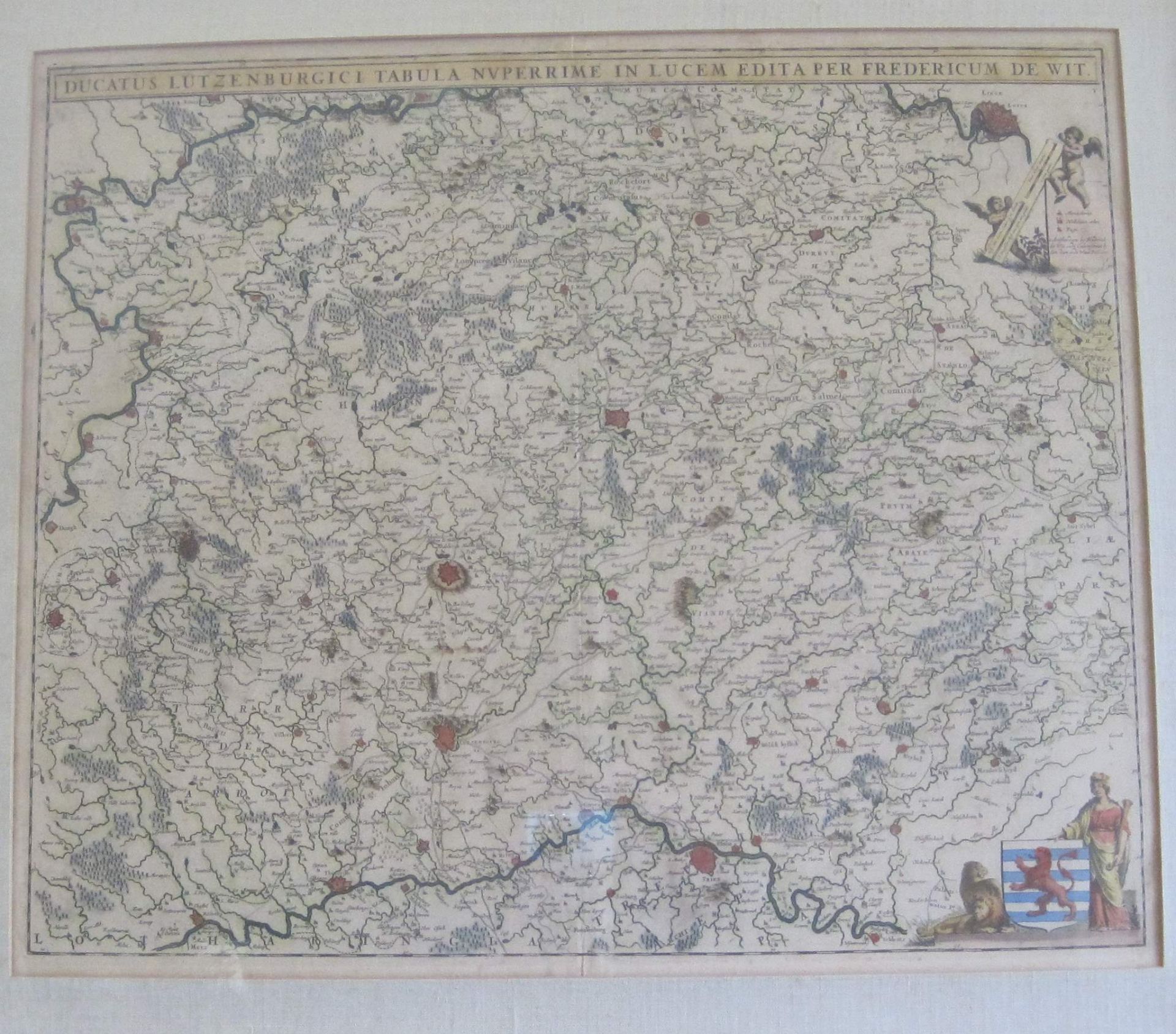 Carte encadrée de Luxembourg "Ducatus Lutzenburgici Tabula Nuperrime in Lucem edita [...]