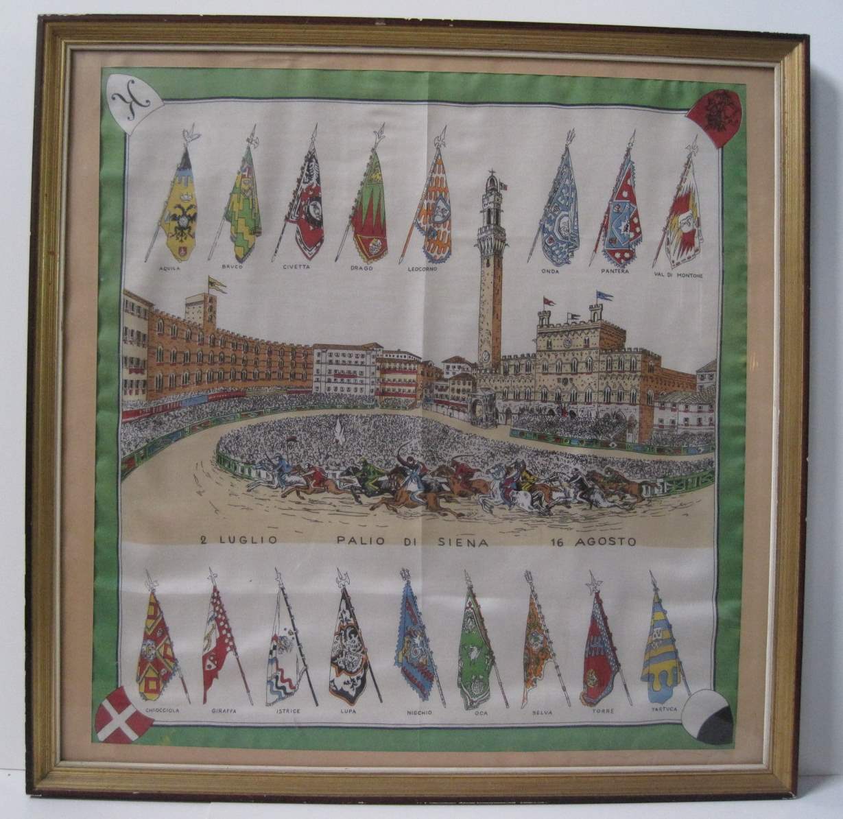 Carré de soie figurant la course du "Palio di Siena", années 50 : Dimensions : 69 x [...]