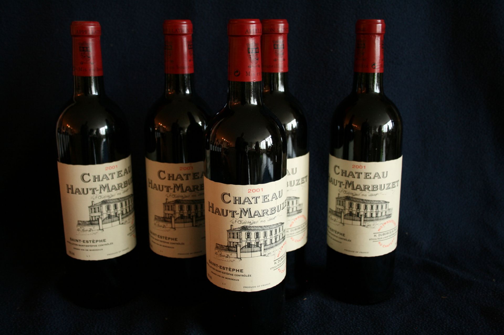 5 bouteilles de BORDEAUX, SAINT-ESTEPHE, Château HAUT-MARBUZET, rouge, 2001 - 5 [...]