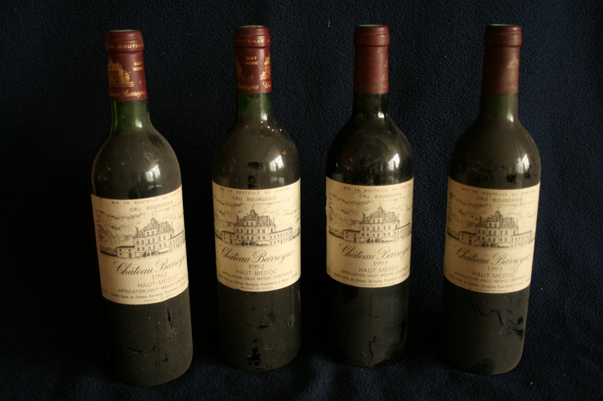 4 Bouteilles de BORDEAUX Haut-Médoc, Château BARREYRES millésime 1992 (2 x) et [...]