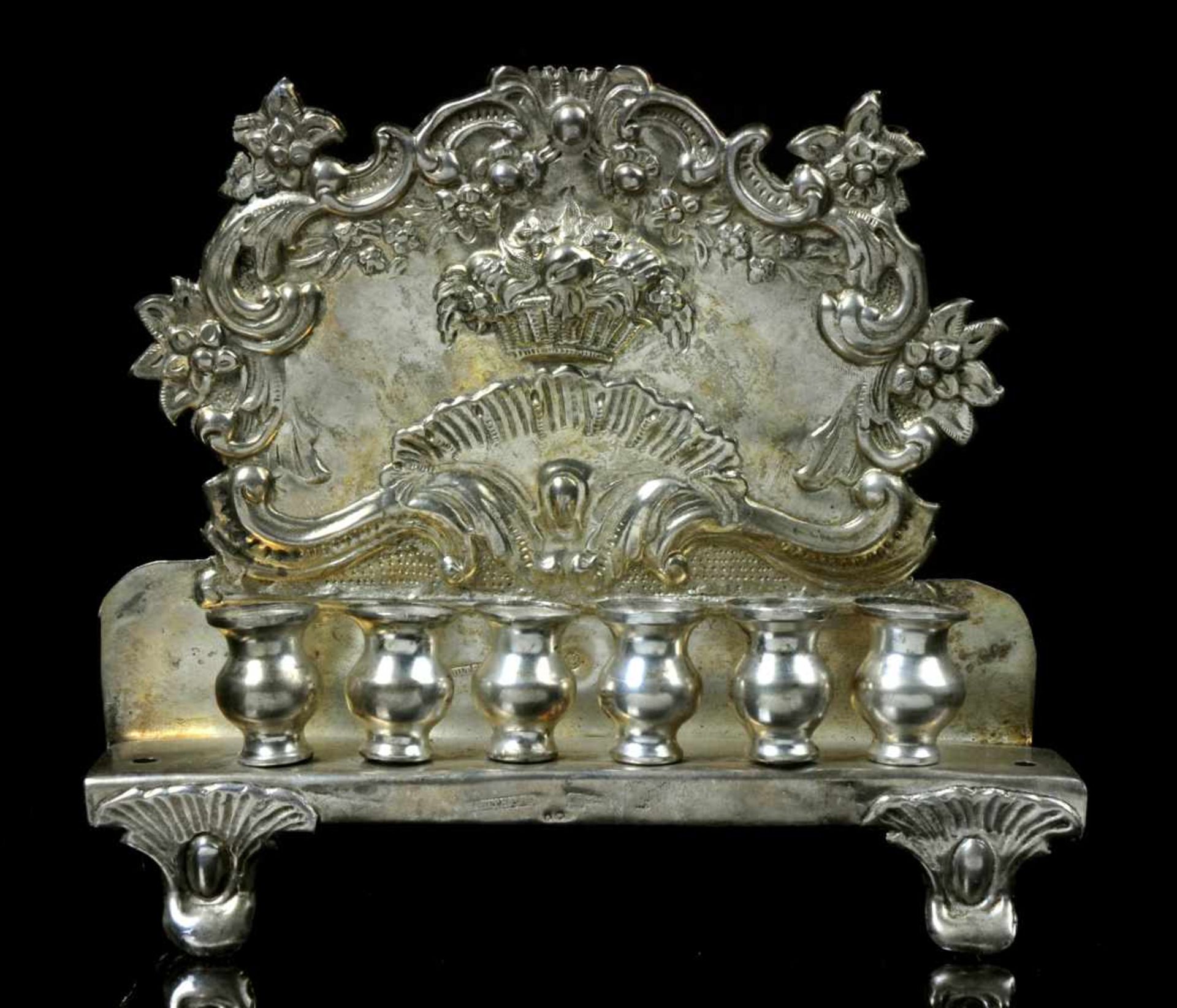 A POLISH / IMPERIAL RUSSIAN SILVER HANNUKAH LAMP, M.SZTERN, WARSAW, 1880, JUDAICA.Made of .875