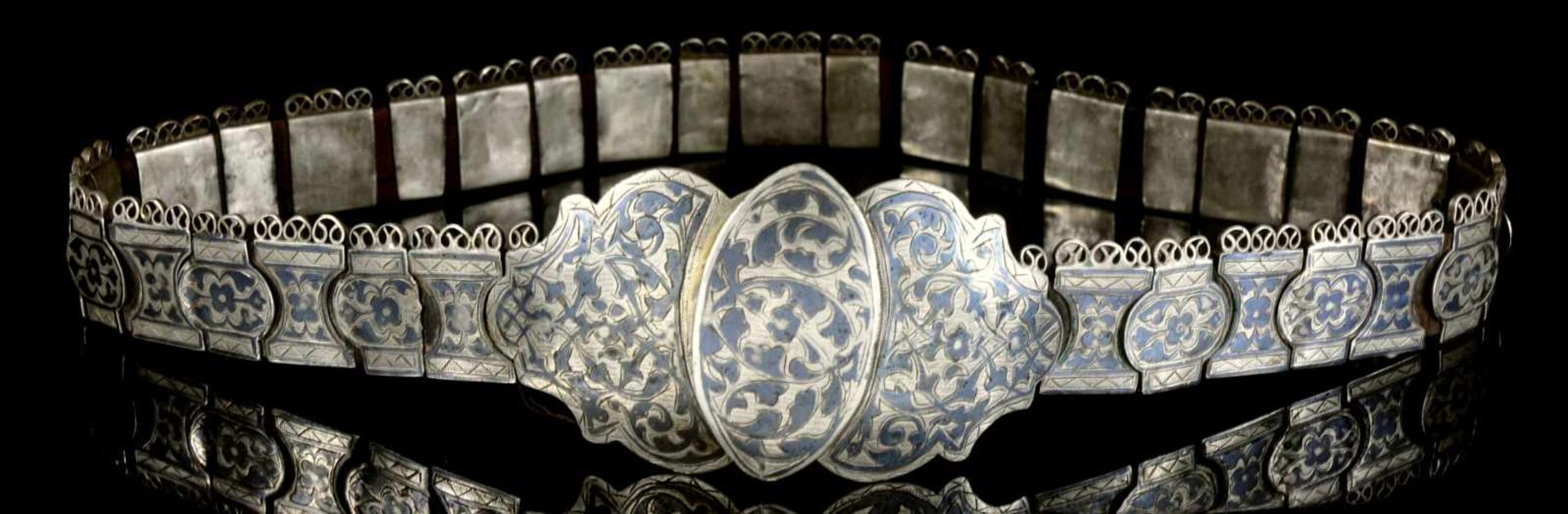 A CAUCASIAN SILVER NIELLO BELT, IMPERIAL RUSSIA, CAUCASUS, 19TH C.Good quality, Russian Imperial