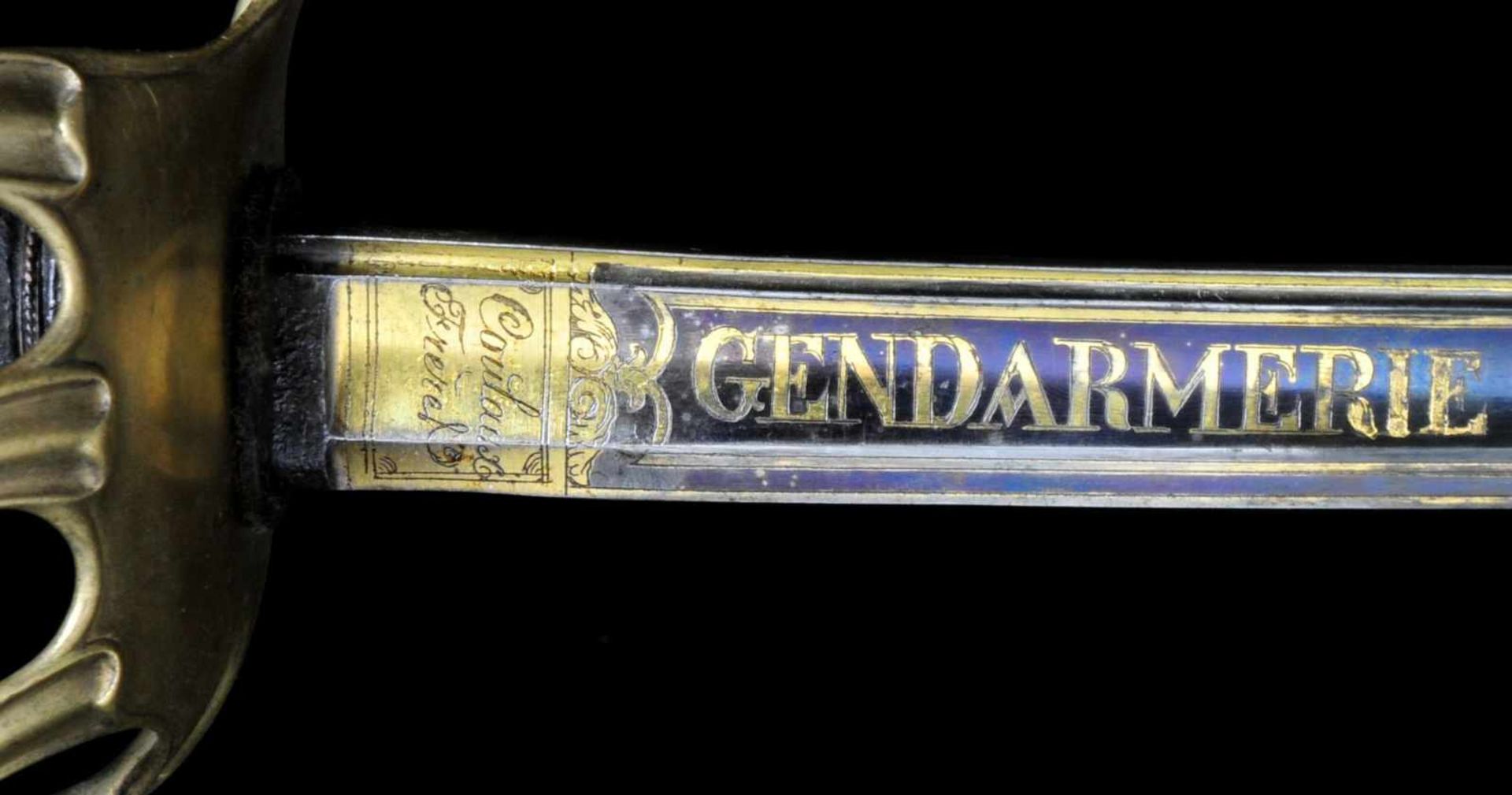 A FRENCH ROYAL GENDARMERIE OFFICER’S SABER, MODEL 1817, COULAUX FRERES, BLUED AND GILT BLADE. - Bild 5 aus 20