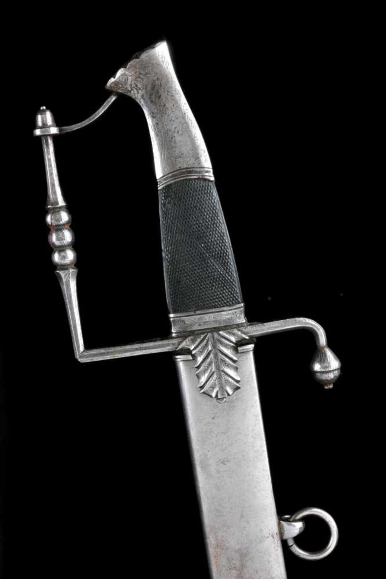 A GERMAN OR AUSTRIA LATE 18TH TO EARLY 19TH CENTURY LIGHT CAVALRY OFFICER’S SWORD WITH DAMASCENED