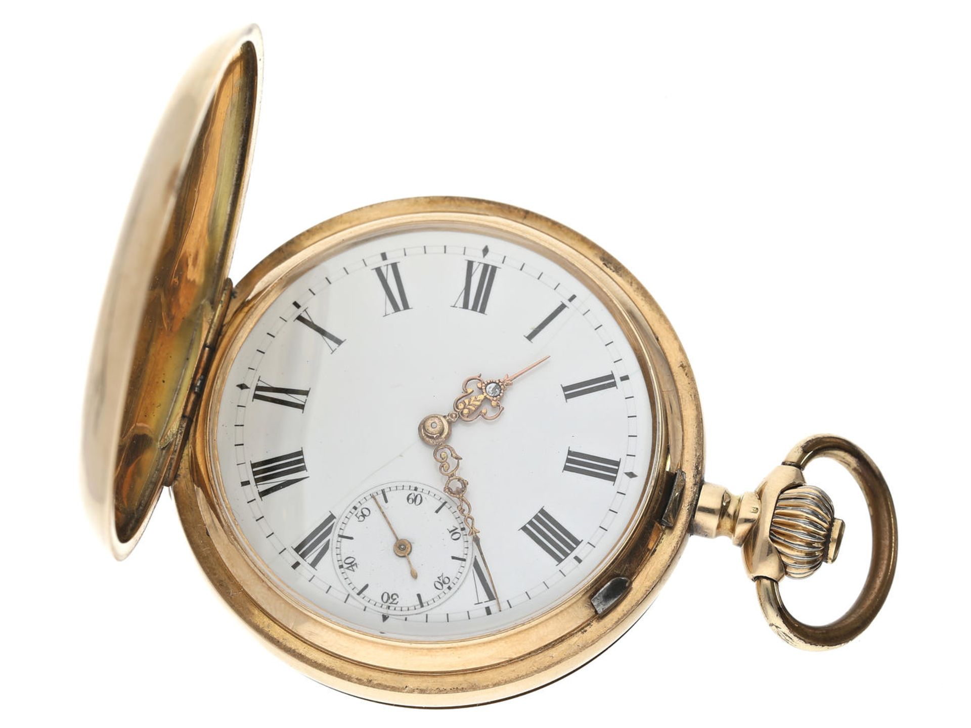 Taschenuhr: rotgoldene Savonnette, Ankerchronometer, Schweiz um 1900 Ca. Ø51mm, ca. 93g, 14K