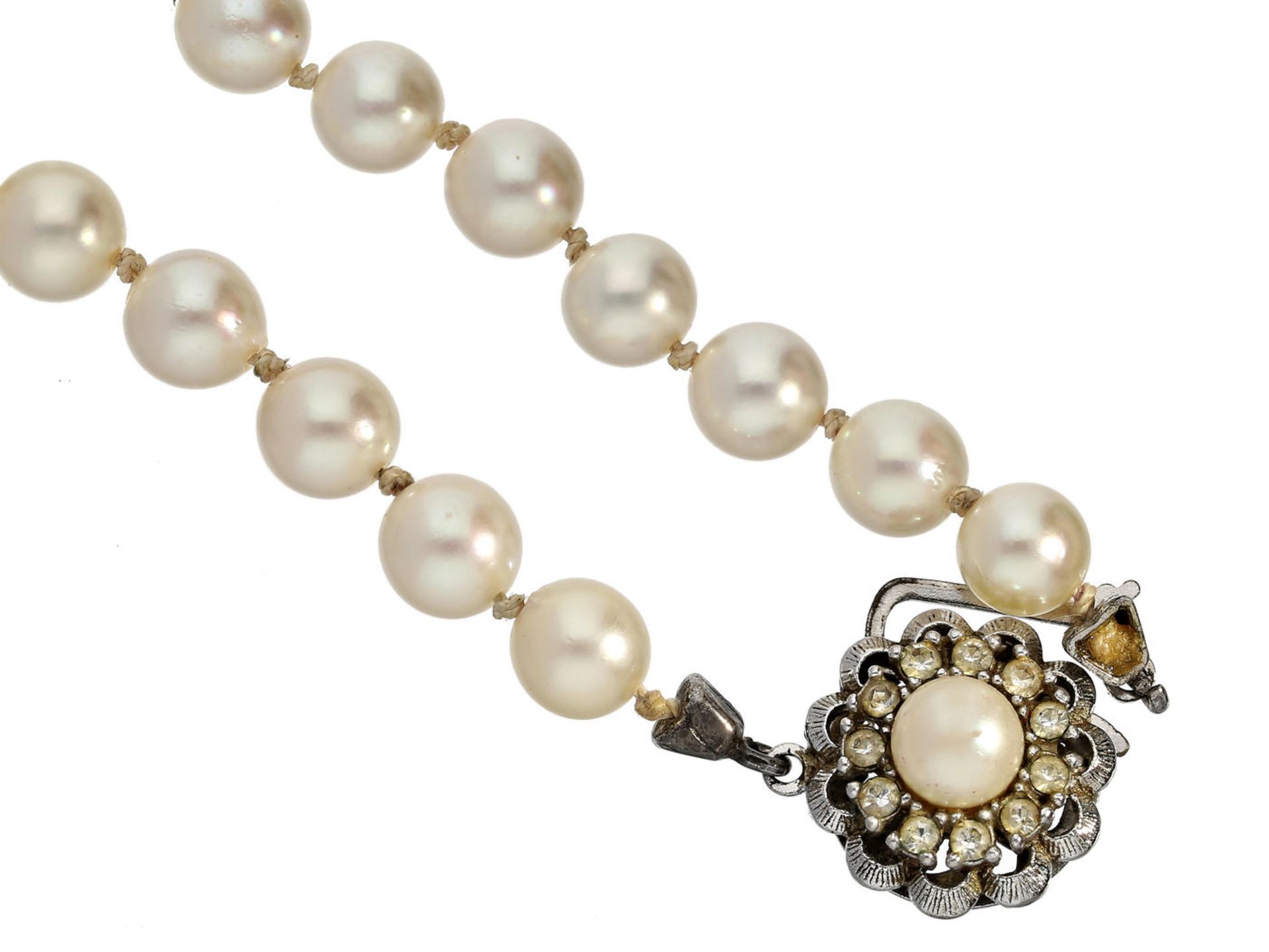 Kette: vintage Perlenkette Ca. 45cm lang, Schließe 835er Silber, Zuchtperlen Øca. 6mm, einzeln