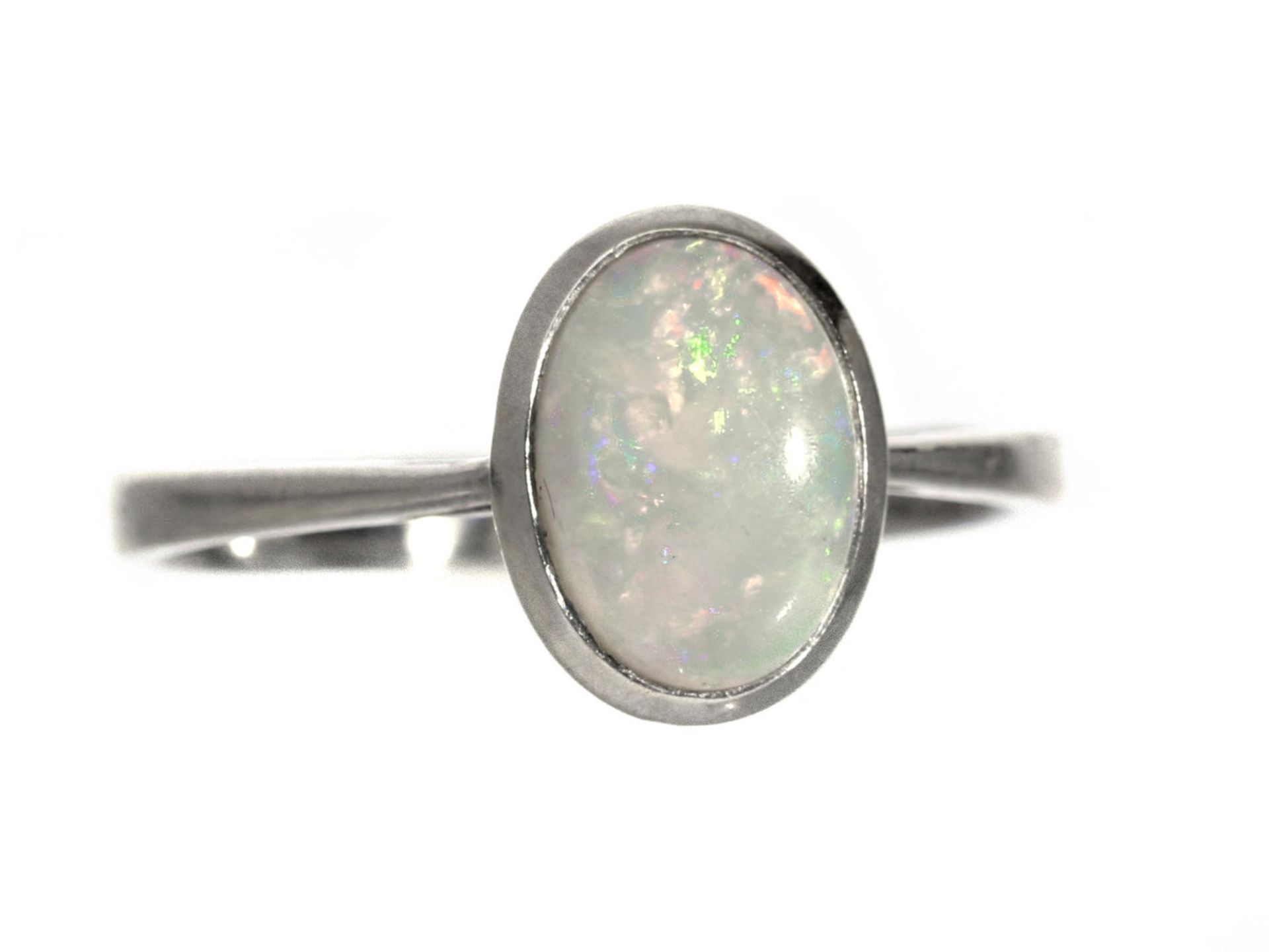 Ring: sehr schöner, weißgoldener vintage Opal-Goldschmiedering Ca. Ø17,5mm, RG55, ca. 2,4g, 14K