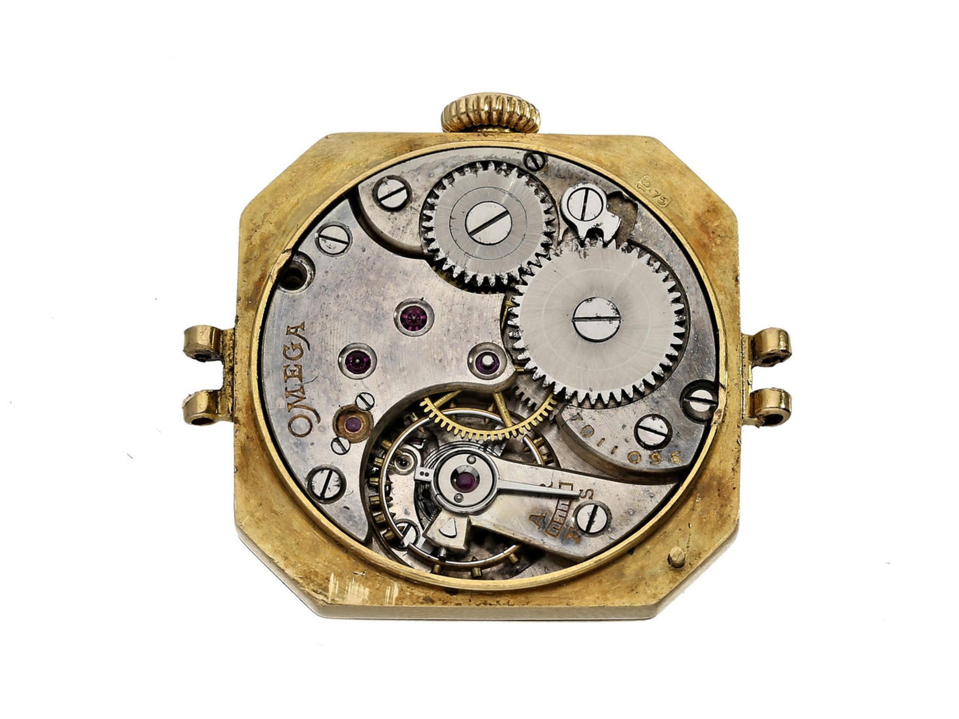 Armbanduhr: Art déco Armbanduhr von Omega, ca. 1930 Ca. 22,5 × 22,5mm, 18K Gold, seltenes - Bild 2 aus 2