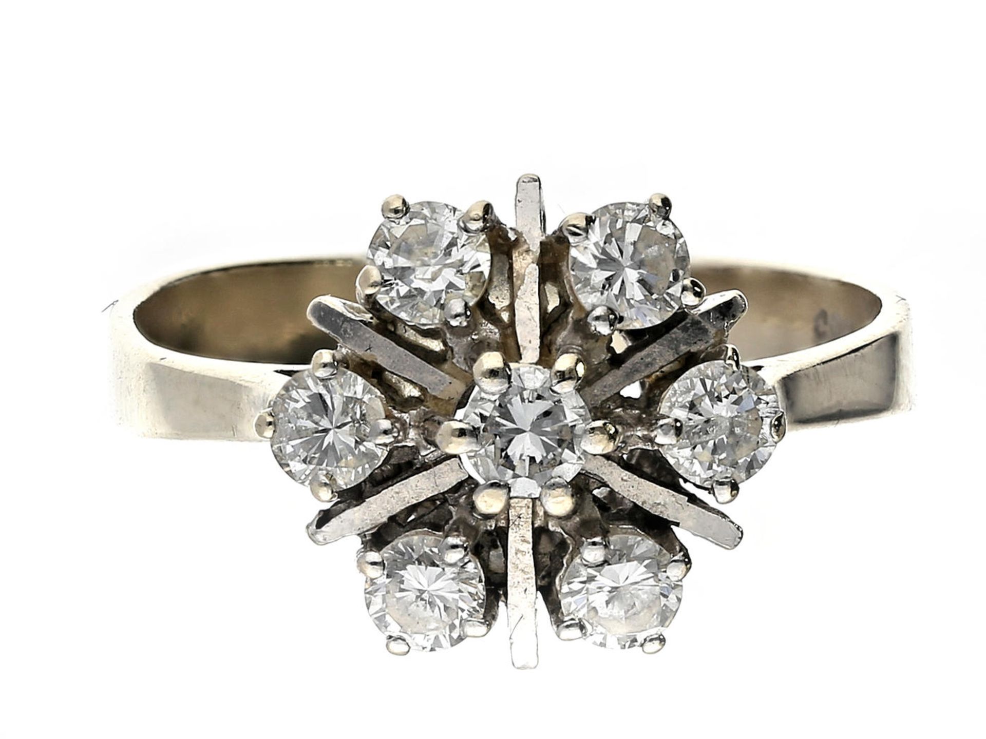 Ring: feiner vintage Brillant-Blütenring, 0,7ct Ca. Ø18,5mm, RG58, ca. 3,2g, 14K Weißgold, der