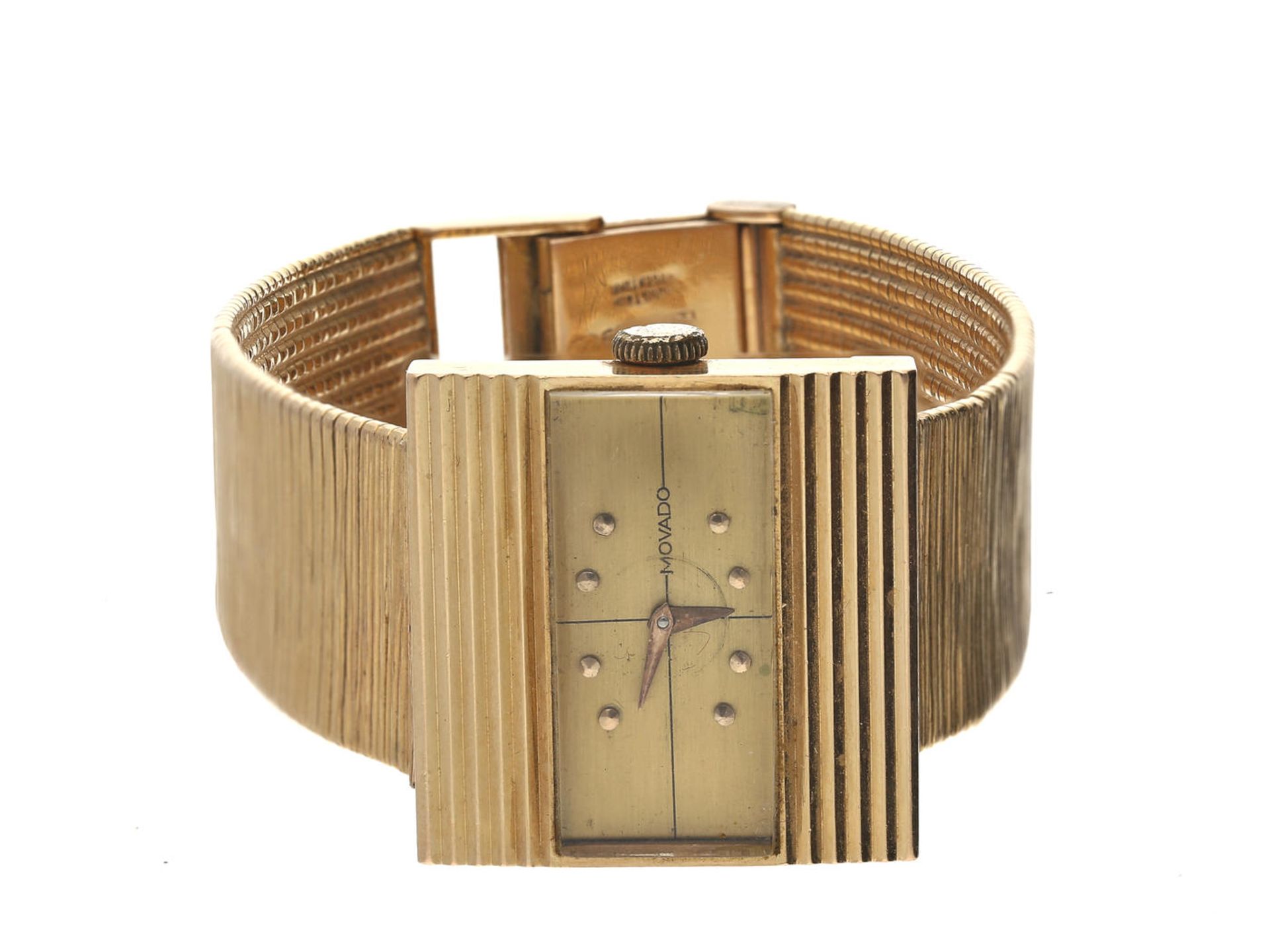 Armbanduhr: ausgefallene vintage Damenuhr der Marke Movado aus 18K Gold, 60er Jahre, Originalbox Ca.