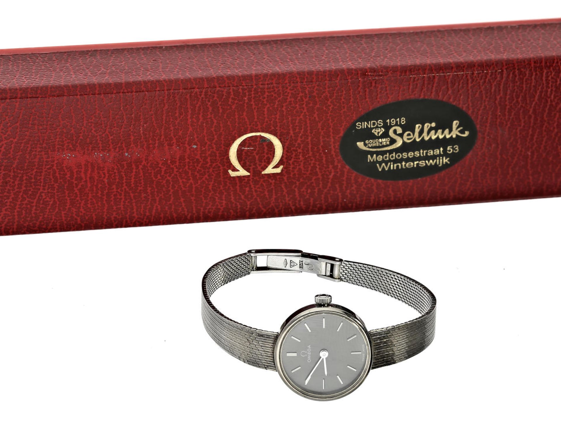 Armbanduhr: elegante Omega Damenuhr in Weißgold, nahezu neuwertig mit Originalbox Ca. 16cm lang, ca.