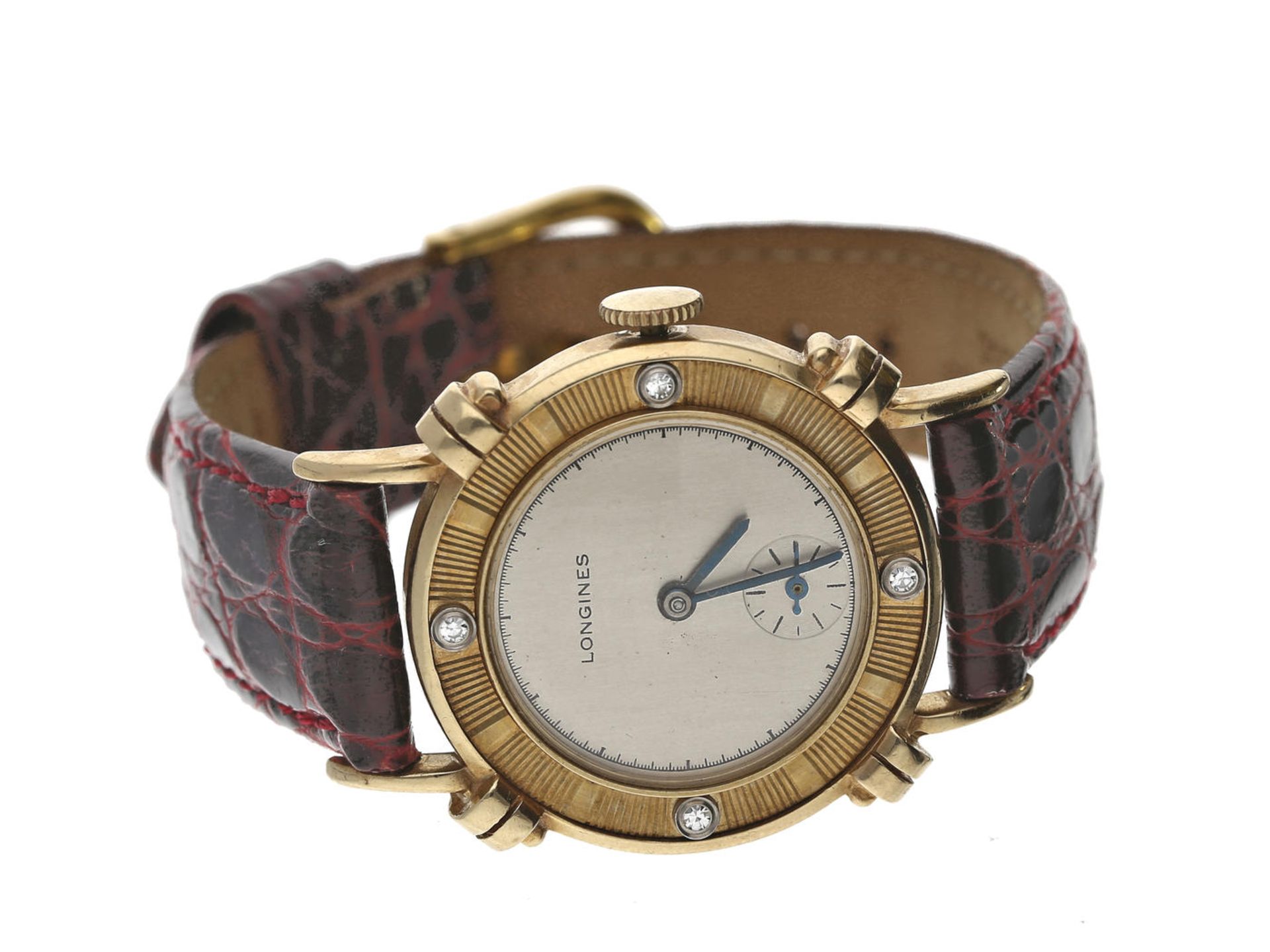 Armbanduhr: sehr seltene Longines Herrenuhr aus dem Jahr 1948, 14K Gold Ca. Ø30mm, 14K Gold, Lünette