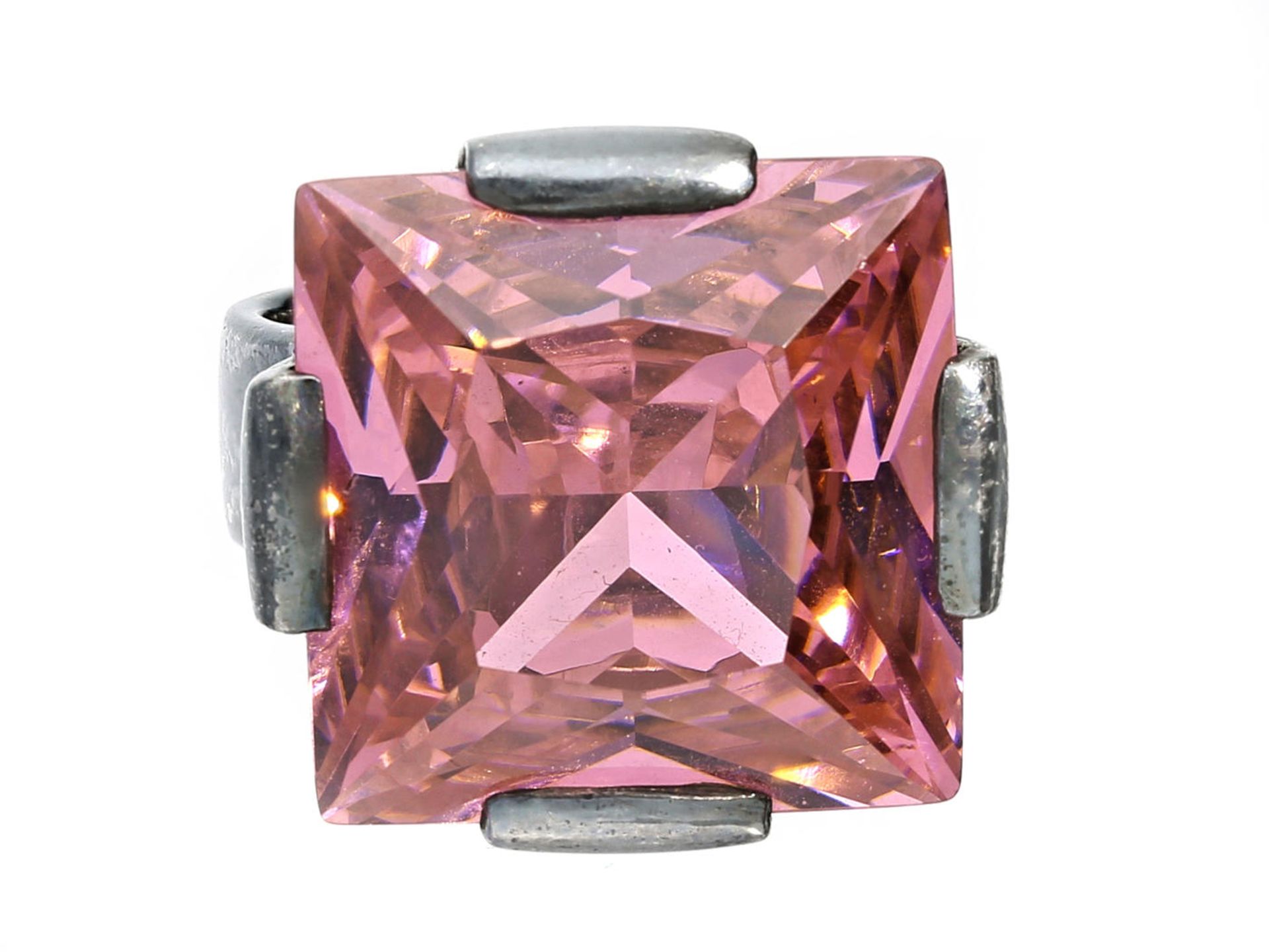 Ring: massiver Sterling-Silberring mit großem pinken Farbstein Ca. Ø18mm, RG56, ca. 28,7g,