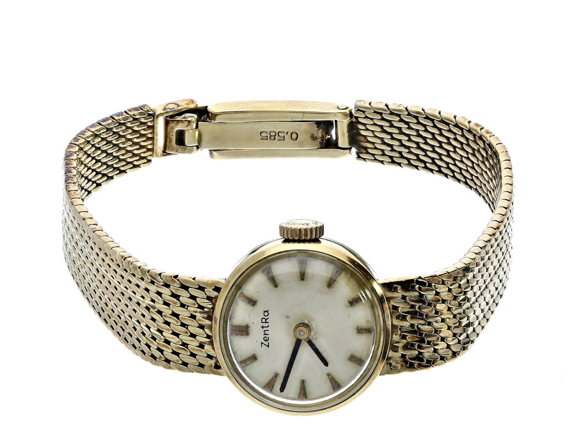 Armbanduhr: goldene vintage Damenuhr der Marke "Zentra", um 1960 Ca. 17cm lang, ca. 25,6g, 14K Gold,