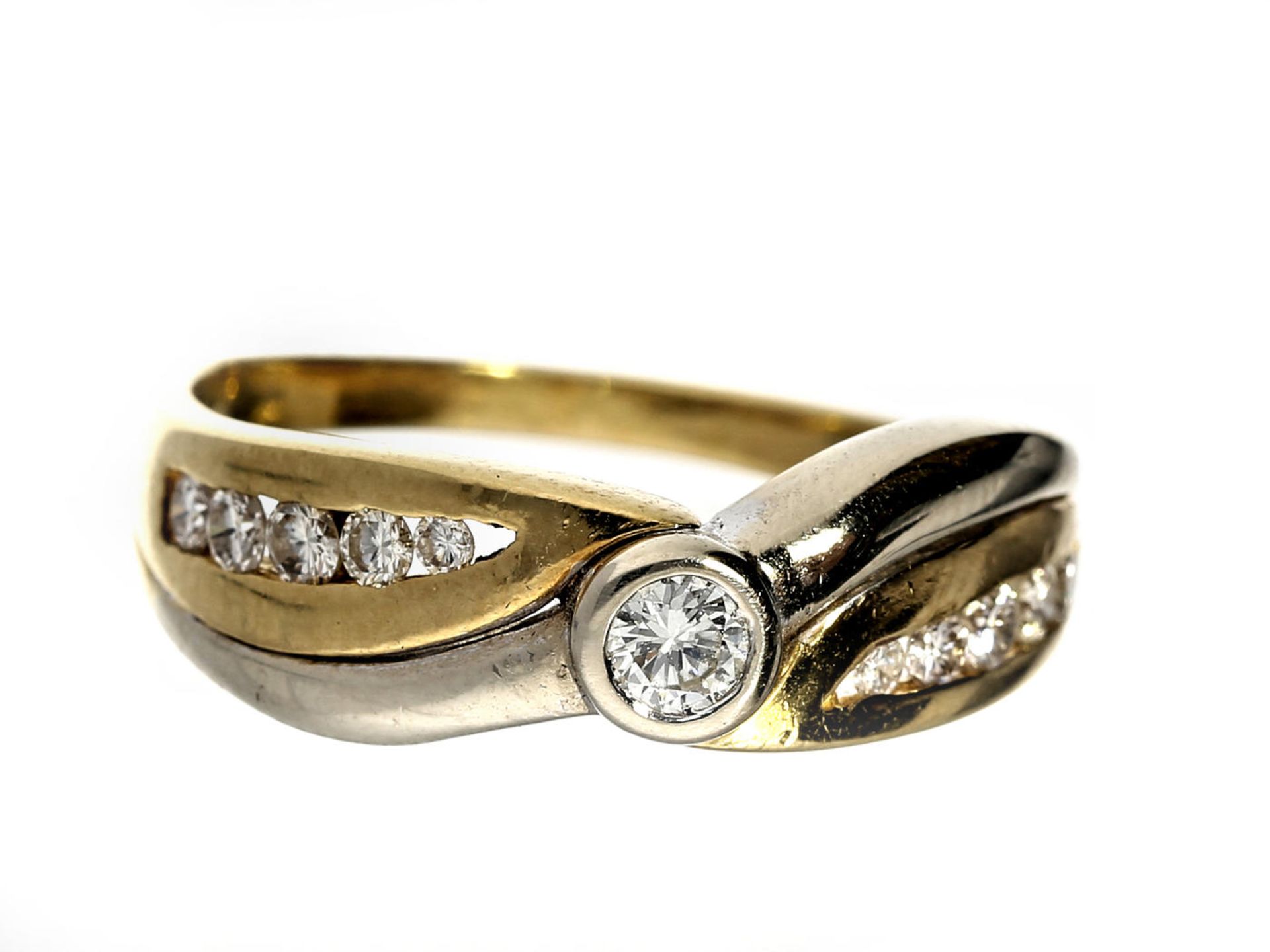 Ring: 18K Damenring mit Brillantbesatz Ca. Ø18mm, RG56, ca. 5g, 18K Gold, Ringkopf ca. 6,5mm