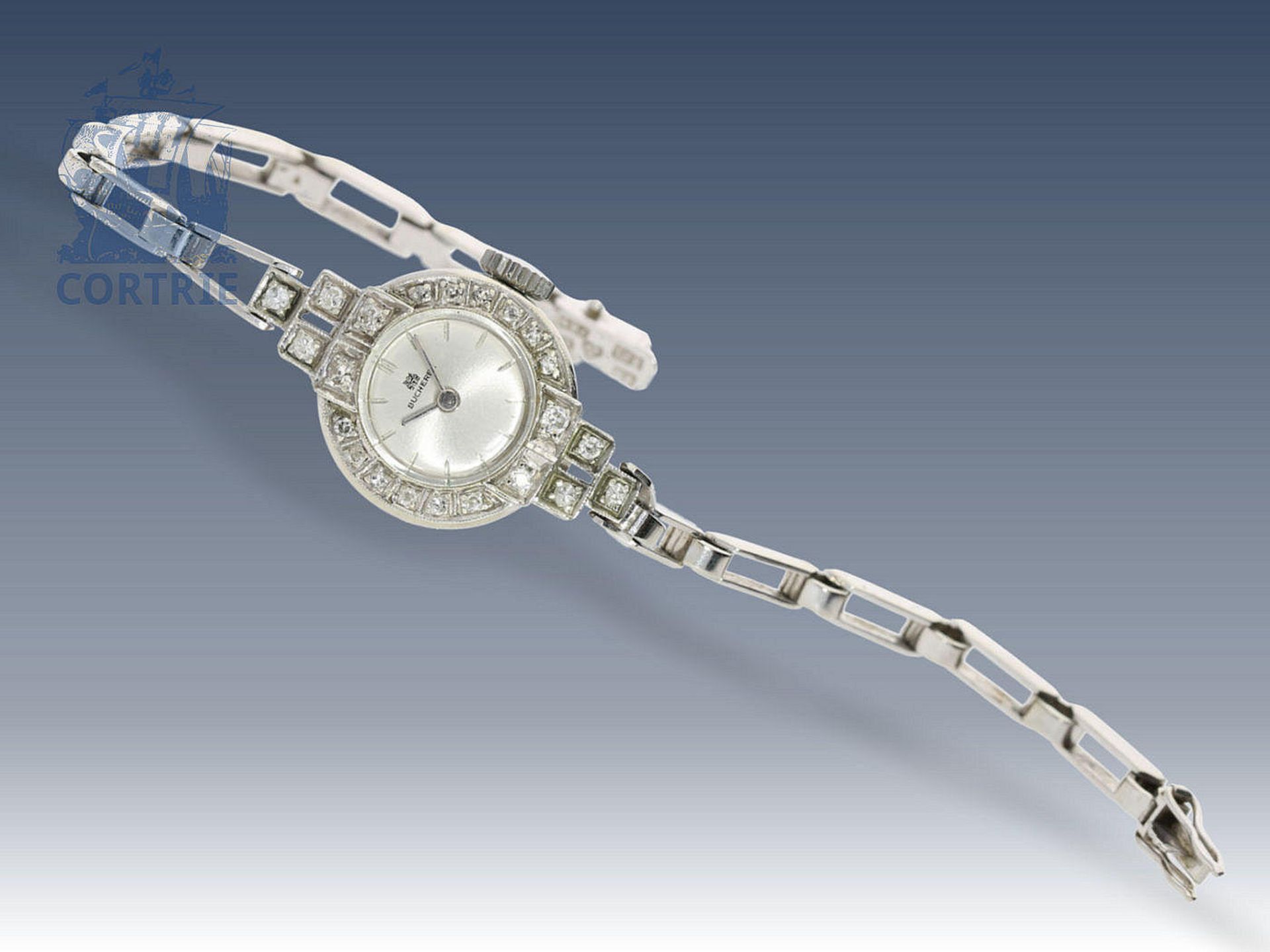 Armbanduhr: vintage Damenuhr mit Diamantbesatz, Cocktailuhr von Bucherer, ca. 1950 Ca. Ø16mm, ca.