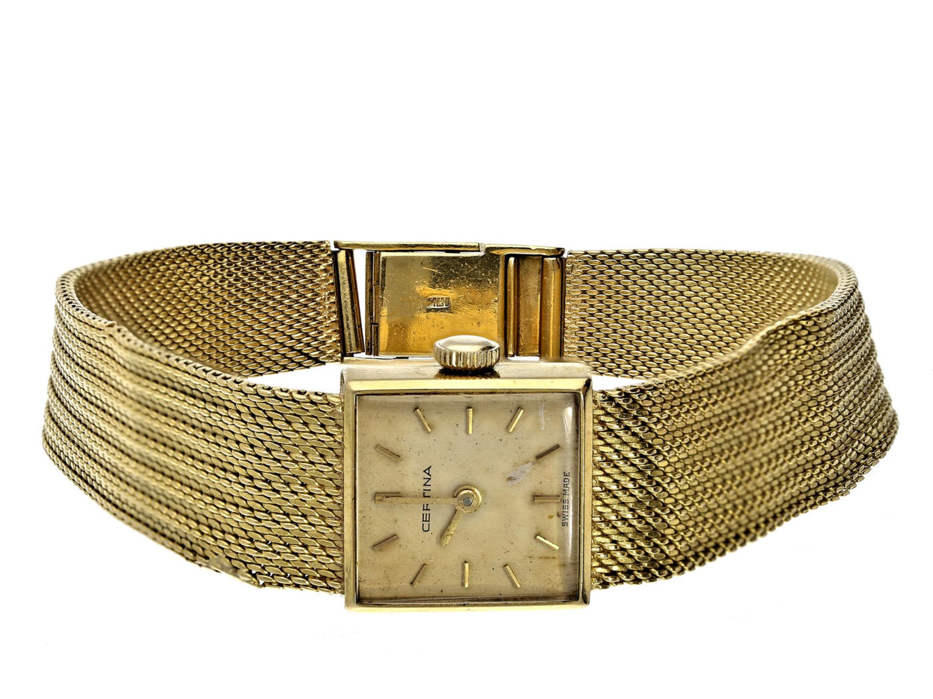 Armbanduhr: goldene vintage Damenuhr der Marke "Certina", um 1960 Ca. 17,5cm lang, ca. 29,2g, 18K
